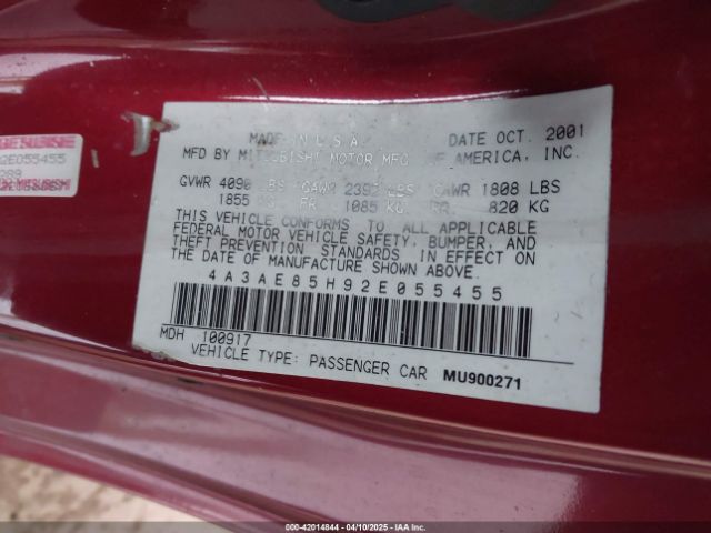 2002 MITSUBISHI ECLIPSE SPYDER 4A3AE85H92E055455 Photo 8