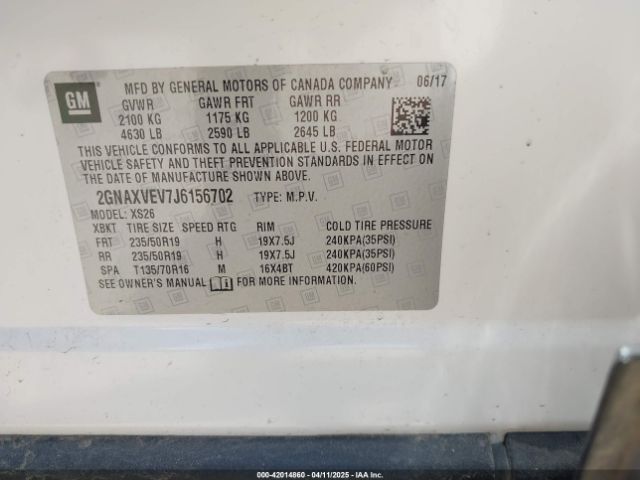 2GNAXVEV7J6156702 Chevrolet Equinox Premier