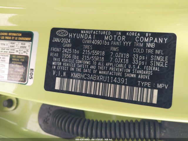 KM8HC3ABXRU114391 Hyundai Kona Sel