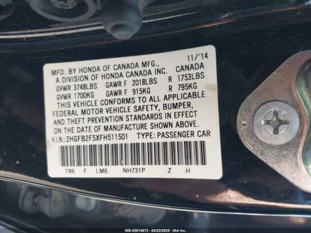2HGFB2F5XFH511501 Honda Civic Lx