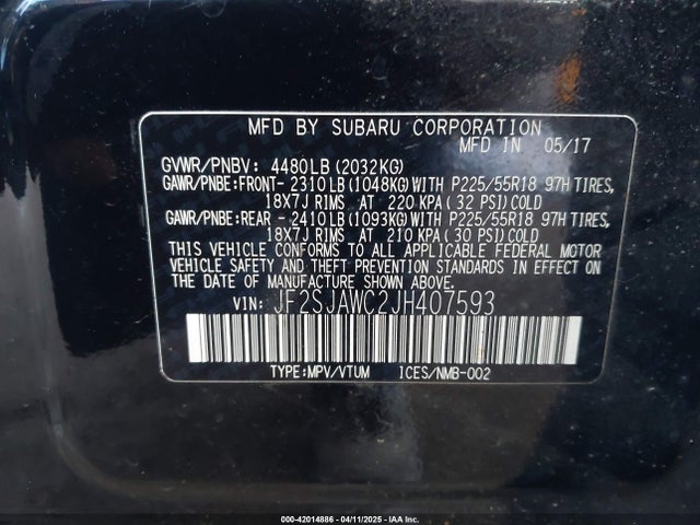 Subaru naturally aspirated u5 2018 JF2SJAWC2JH407593 Image 9