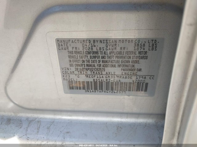 3N1AB7APXGY262579 Nissan SENTRA SR