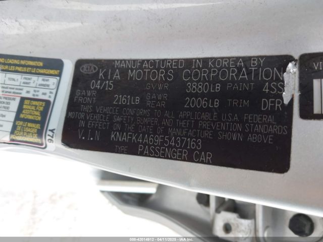KNAFK4A69F5437163 KIA FORTE LX