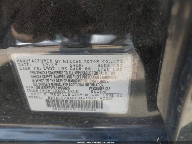 3N1CN8EV5LL855028 Nissan Versa Sv Xtronic Cvt