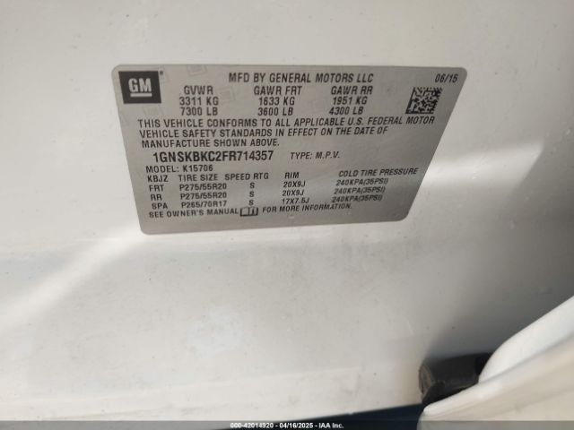 1GNSKBKC2FR714357 Chevrolet Tahoe Lt