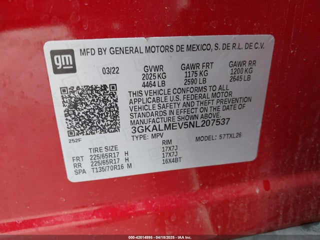 3GKALMEV5NL207537 GMC Terrain Fwd Sle
