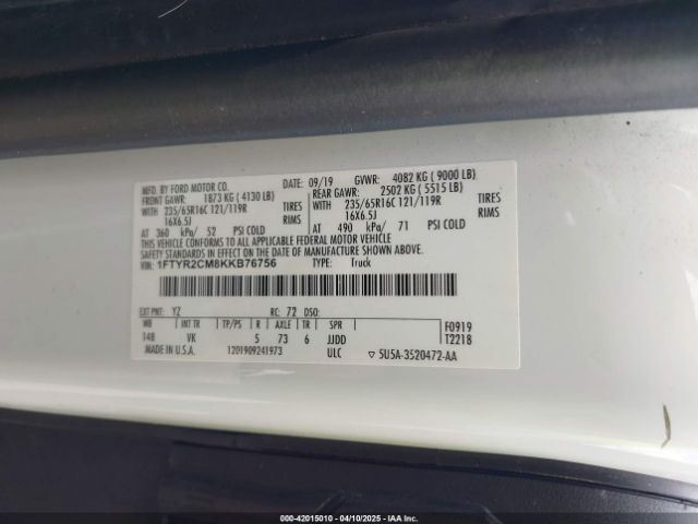 1FTYR2CM8KKB76756 Ford Transit-250