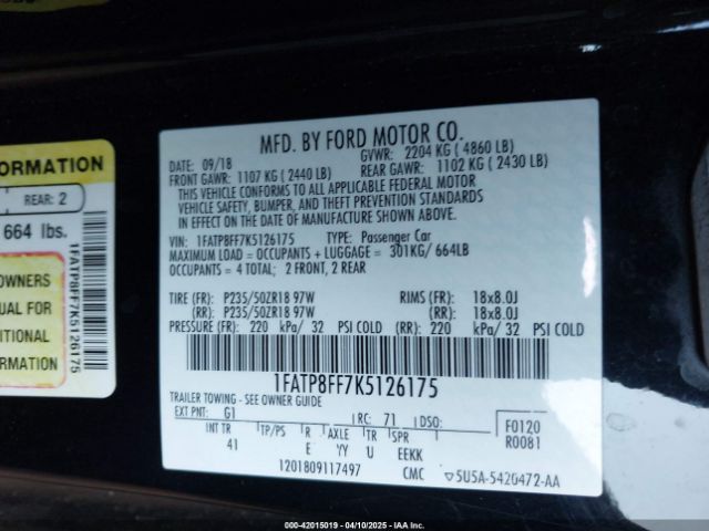 1FATP8FF7K5126175 Ford Mustang Gt Premium