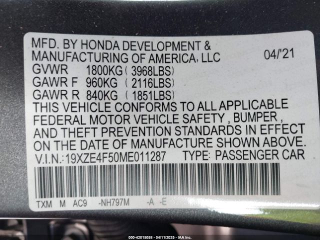 19XZE4F50ME011287 Honda INSIGHT EX