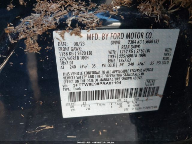 3FTTW8E98PRA81194 Ford Maverick Xlt