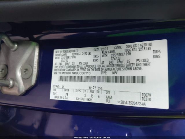 1FMCU0F78GUC00113 Ford ESCAPE S