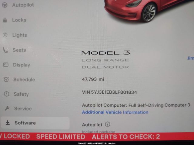 5YJ3E1EB3LF801834 Tesla Model 3 Long Range Dual Motor All-wheel Drive