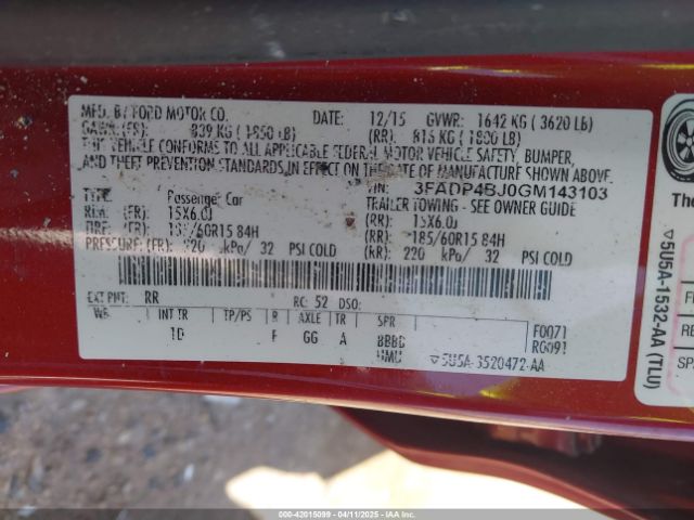 3FADP4BJ0GM143103 Ford FIESTA SE