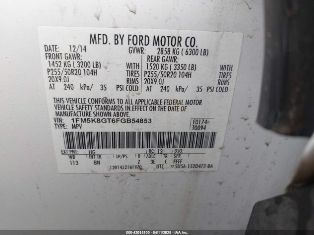 1FM5K8GT6FGB54853 Ford EXPLORER SPORT