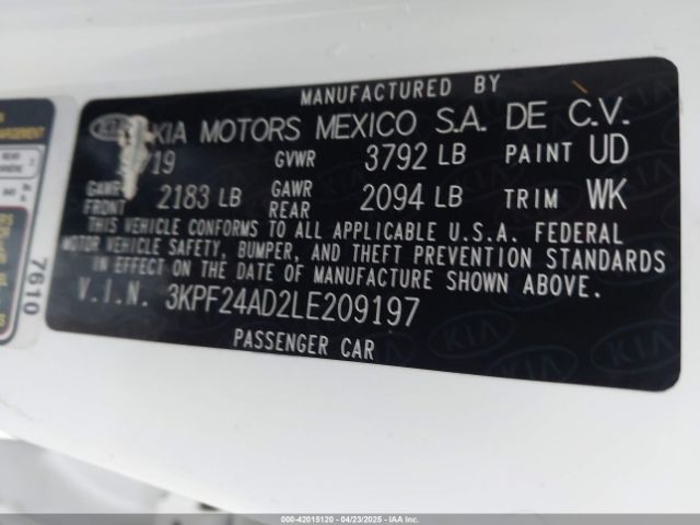 3KPF24AD2LE209197 KIA Forte Lxs