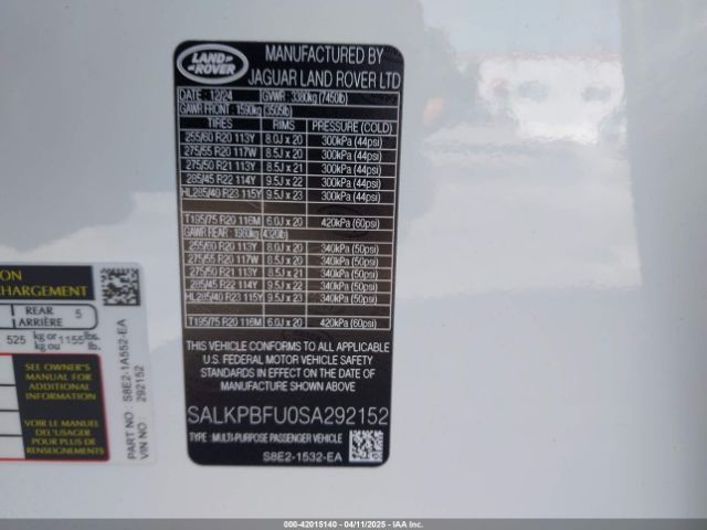 SALKPBFU0SA292152 Land Rover aj120p6h