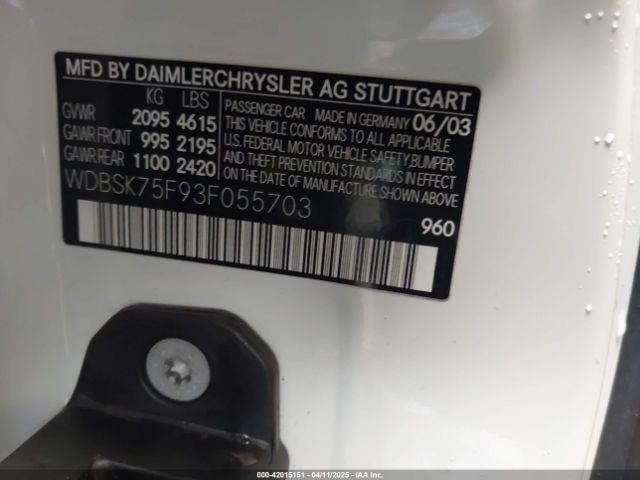 2003 MERCEDES-BENZ SL 500 WDBSK75F93F055703 Photo 8