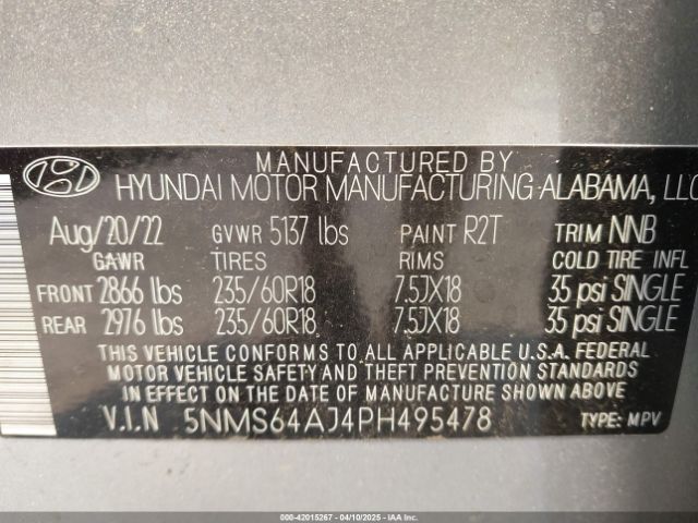5NMS64AJ4PH495478 Hyundai Santa Fe Xrt