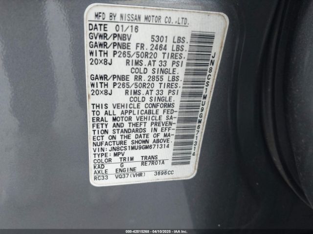 JN8CS1MU9GM671314 Infiniti QX70