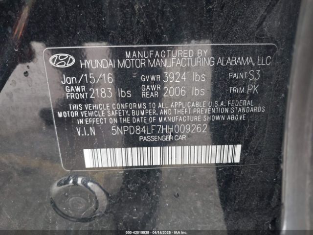 5NPD84LF7HH009262 Hyundai ELANTRA SE