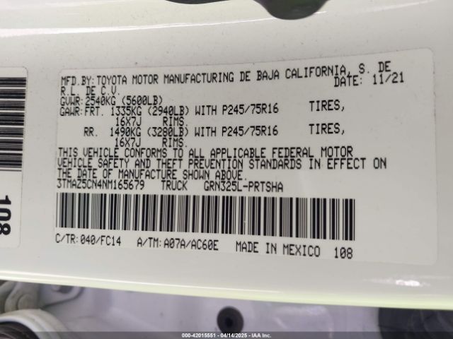 3TMAZ5CN4NM165679 Toyota 2gr-fks