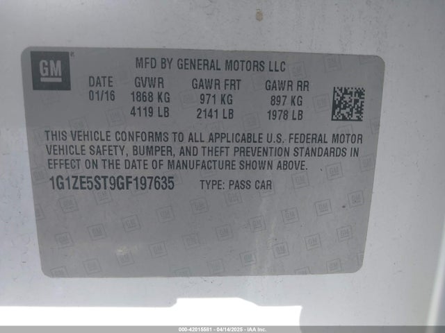 1G1ZE5ST9GF197635 Chevrolet MALIBU 1LT