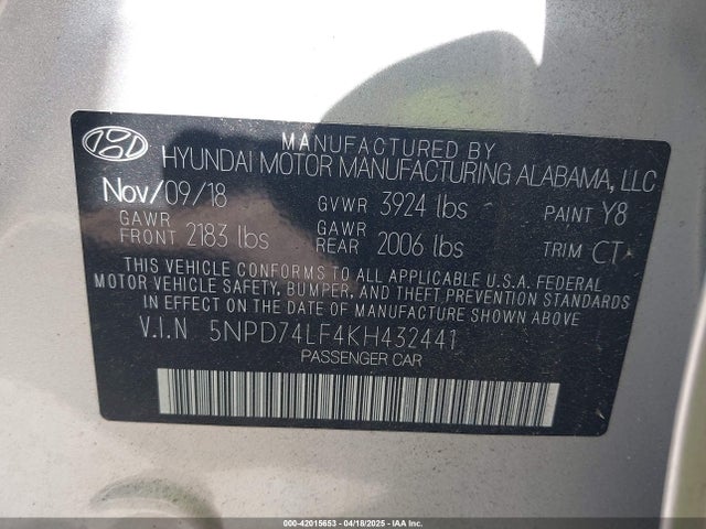 Hyundai ELANTRA SE 2019 5NPD74LF4KH432441 Image 9