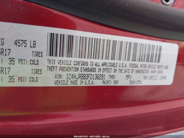 1C4NJRBB3FD136291 Jeep Patriot Sport