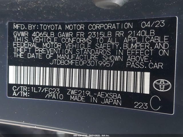 JTDBCMFE0P3019957 Toyota Corolla Hybrid Se