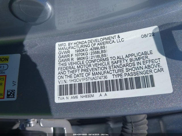 1HGCV1F57NA074736 Honda Accord Ex-l