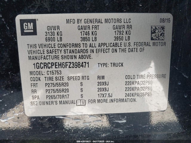 1GCRCPEH6FZ398471 Chevrolet Silverado 1500 Wt