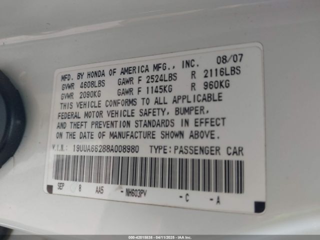 2008 ACURA TL 19UUA66288A008980 Photo 8