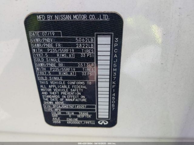 3PCAJ5M37KF145057 Infiniti Qx50 Luxe