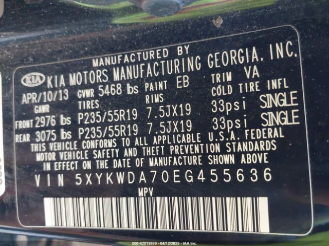 5XYKWDA70EG455636 KIA Sorento Limited V6