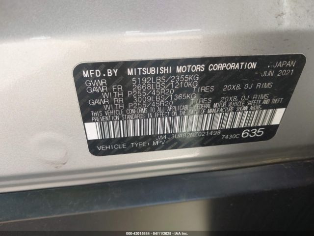 JA4J3UA82NZ021498 Mitsubishi Outlander Se/black Edition