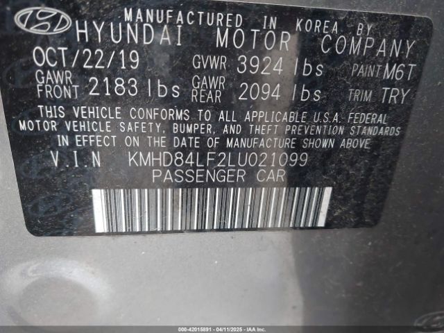 KMHD84LF2LU021099 Hyundai ELANTRA SEL