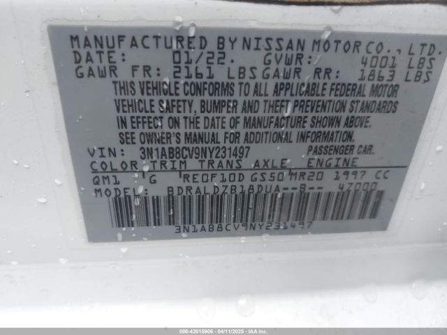 3N1AB8CV9NY231497 Nissan Sentra Sv Xtronic Cvt
