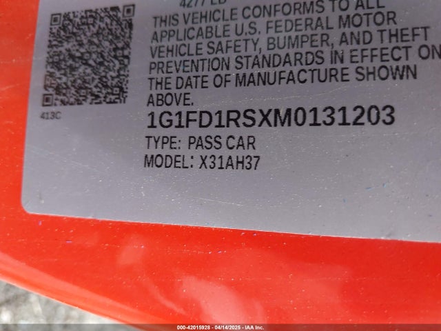 1G1FD1RSXM0131203 Chevrolet Camaro Rwd  2lt