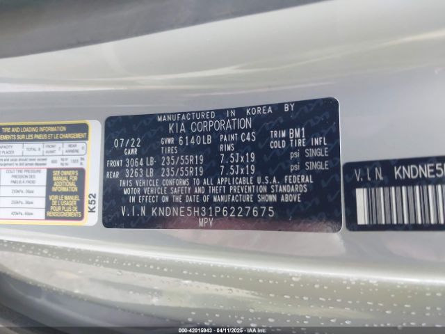 KNDNE5H31P6227675 KIA Carnival Mpv Sx Prestige
