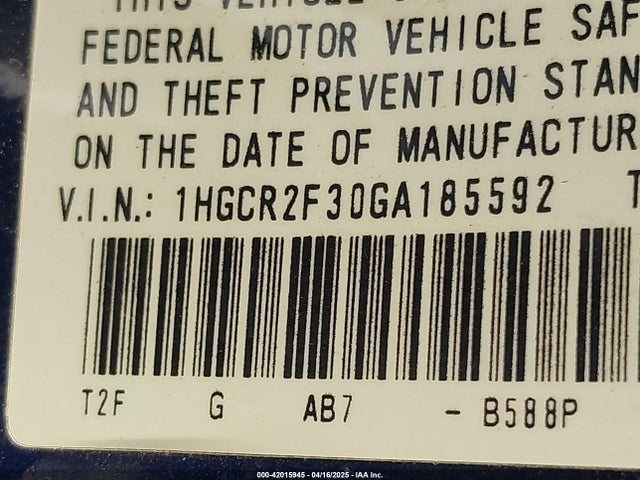 1HGCR2F30GA185592 Honda ACCORD LX