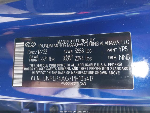 5NPLP4AG7PH105417 Hyundai Elantra Limited