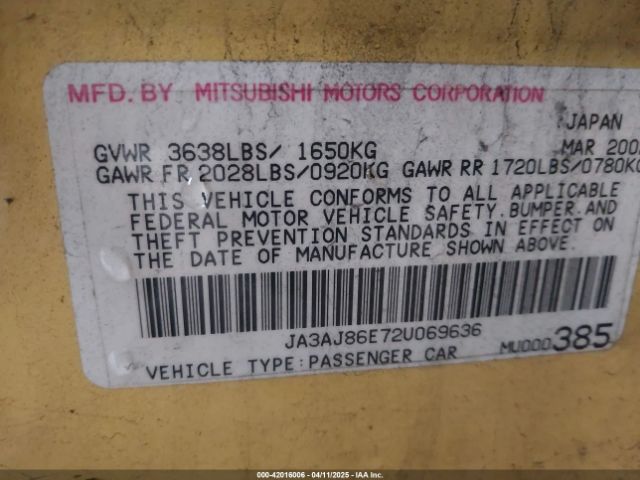 2002 MITSUBISHI LANCER JA3AJ86E72U069636 Photo 8