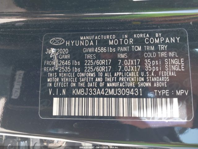KM8J33A42MU309431 Hyundai Tucson Value