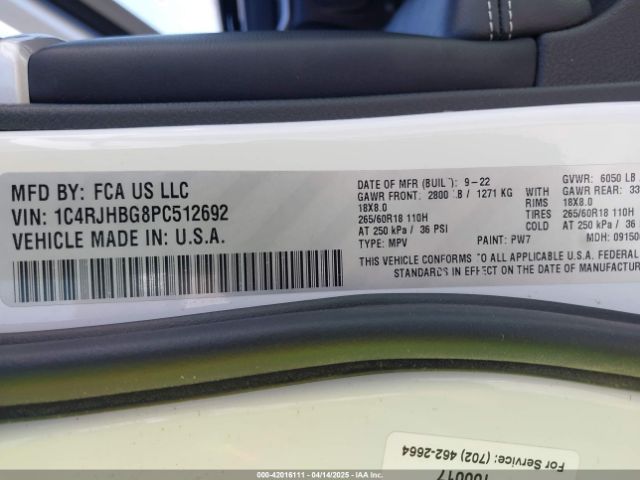 1C4RJHBG8PC512692 Jeep Grand Cherokee Limited 4x4