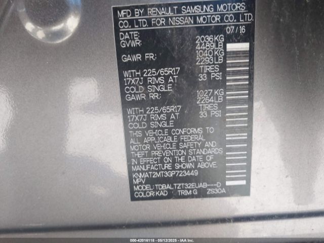 KNMAT2MT3GP723449 Nissan ROGUE SV