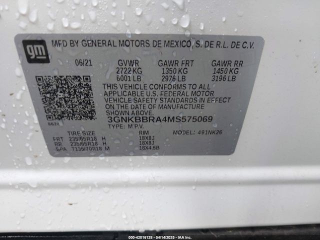 3GNKBBRA4MS575069 Chevrolet Blazer Fwd 1lt