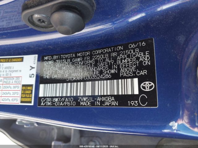 JTDKARFU3G3524286 Toyota Prius Three