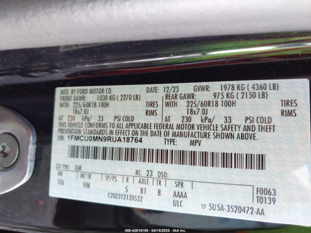 1FMCU0MN9RUA18764 Ford Escape St-line