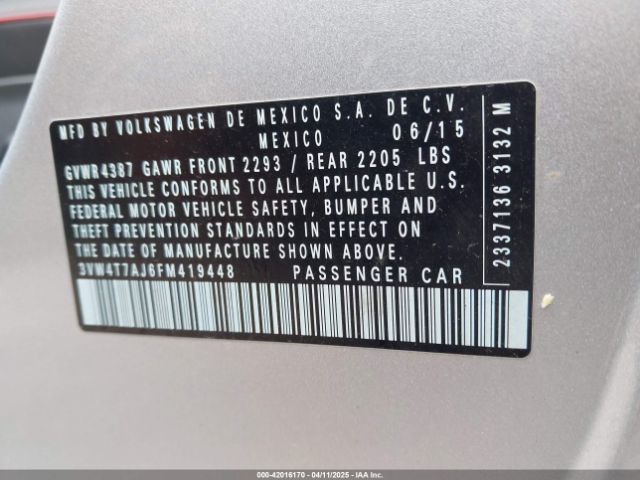 3VW4T7AJ6FM419448 Volkswagen Jetta 2.0t Gli Se