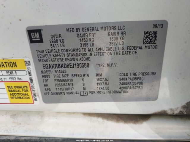 5GAKRBKD8EJ190580 Buick Enclave Leather